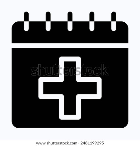 Health Care Calendar Vector Icon. Isolated Silhouette Vector Icon.
