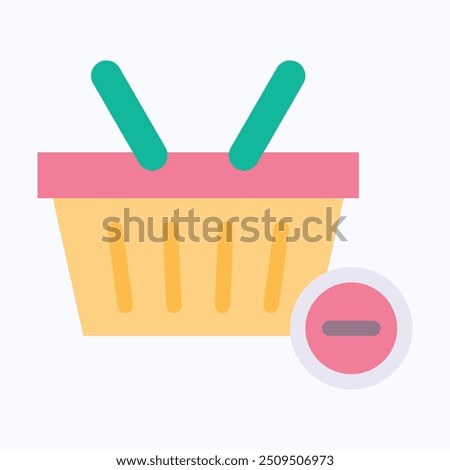 Shopping Basket Vector Icon, Remove From Basket, Shopping Basket With Minus Sign. Flat Style Isolated Vector Icon.