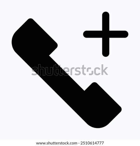 Telephone Vector Icon, Phone Call, Add Call Vector Icon, User Interface, User Experience, Isolated Silhouette Vector Icon.