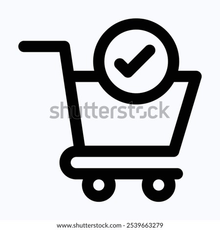 Verified Cart Icon, Shopping Cart And Check Mark, shopping cart checkout, Isolated Lineal Vector Icon.