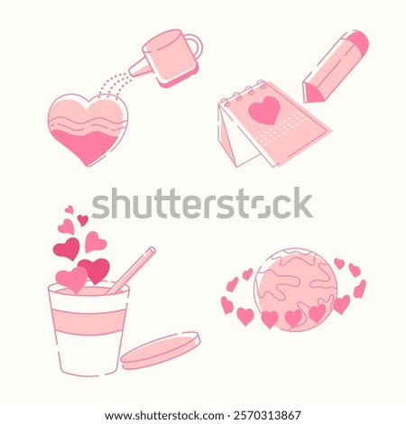 valentine flat fill line icon set Gifts for Valentine day