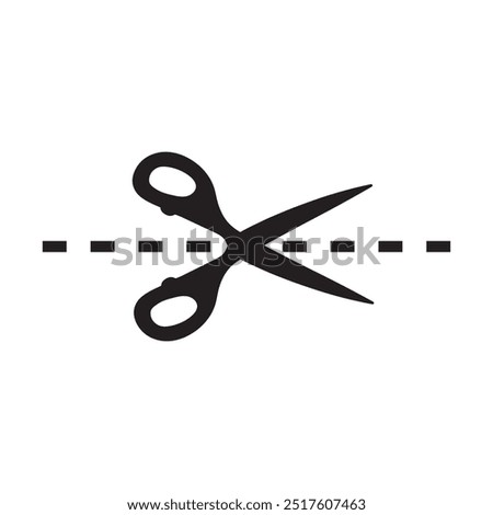 Scissor Vector, Scissors Illustration, Cut Here Scissor with Line, Scissor Trim Line Sign.