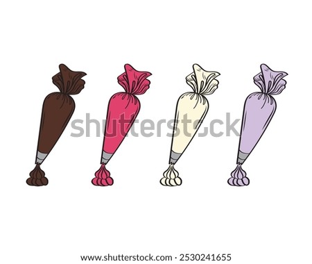 Piping Bag Vector Image, Whip Cream Bag Illustration, Frosting Cake Vector Image, Icing Bag Vector.