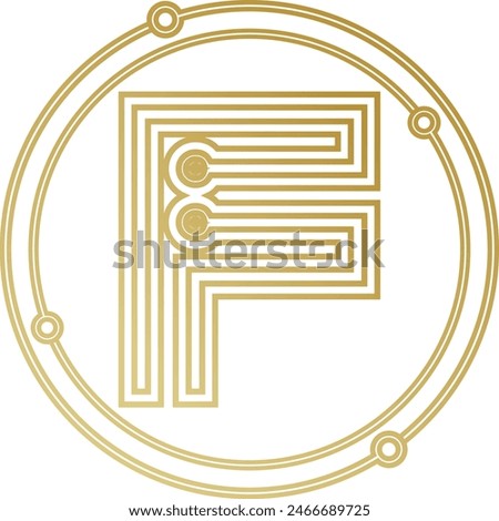 Initials F Security logo design template illustration. F Technology logo design vector images. F setting logo design golden color best company icon identity