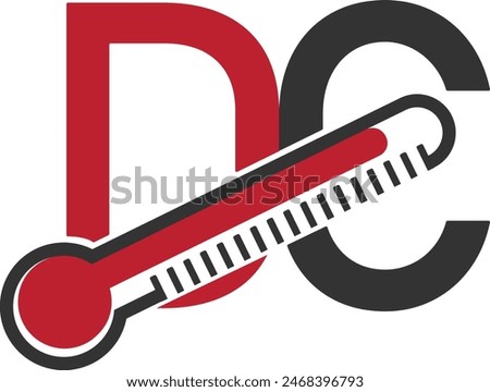 DC thermometer logo design vector images. DC meter logo design template icon. DC letters logo design