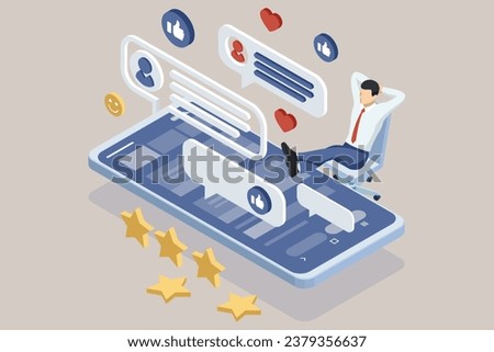 Isometric Social Media Marketing. Message and comment. Harnessing the Potential of Social Media for Your Brand. ROI