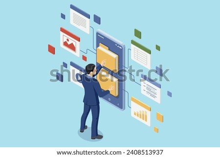 Isometric Online documentation database and digital file storage system or software. Archive managing online digital database