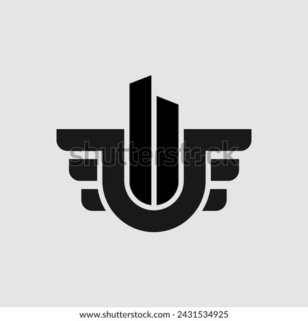 This image can be in the shape of a U logo with wings and in the middle of the U there is a building image 