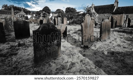 Similar – Foto Bild Alte, kaputte, ungepflegte, weisse, leere Liegestühle aus Plastik, stehen nebeneinander in einer Reihe, im Licht auf einem Liegeplatz mit Gras und Steinen und warten auf Urlauber / Besucher.