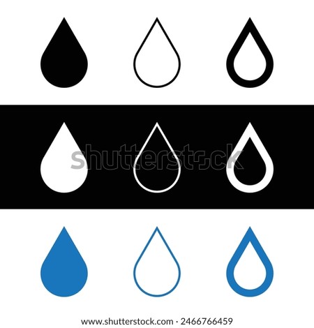 
Water drop icon, Water droplet symbol, Minimalistic drop icon set design. 