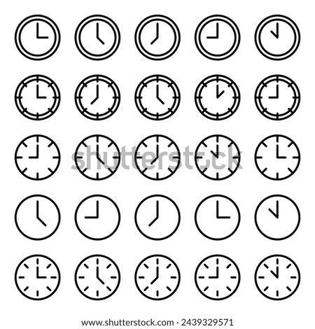 Icon set clock, time, hour , elements for design with simple outline style has EPS file