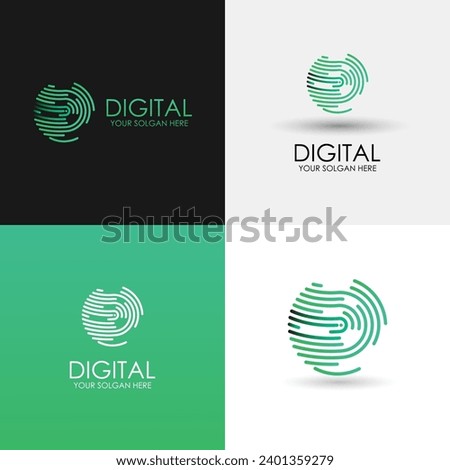 Fingerprint Scan Logo Icon With Dash Line Design Illustration Green And Black Isolated On White Background With Fingerprint.