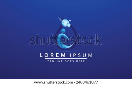 Premium Pure water abstract sign. Water drop symbol. Branding Identity Corporate logo design template Isolated on a dark blue background