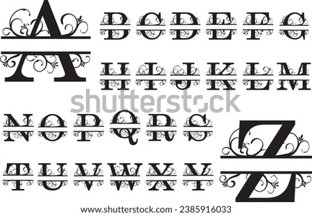 Split Letter Monogram, Alphabet Split Monogram, Laser Cut Files, Split Monogram, Alphabet Font Frame