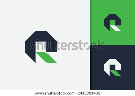 letter q or r with green leaf logo design vector template