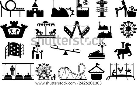 amusement park icon set Vector white background