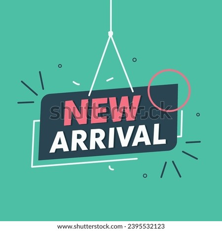 Hanging New Arrival Modern Flat Design Banner for Apps and Websites – Stylish Vector Illustration. New arrival board.