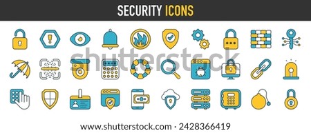 Safety, security, protection flat icons. Such as Finger Print, Business Data Protection Technology, Cyber Security etc. Vector illustration.
