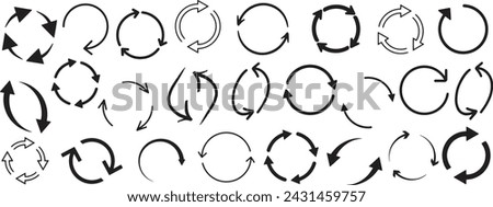 Set of arrow symbols, collection of different circular arrows on a white background, Vector illustration.