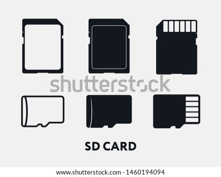 Mini Micro SD Card Memory Storage. Flat Vector Icon Set.
