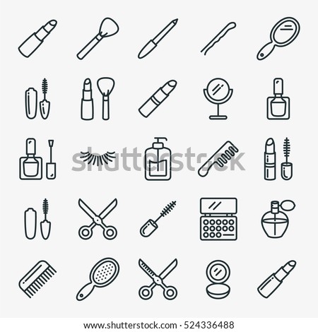 Beauty Cosmetic Minimalistic Flat Line Outline Stroke Icon Pictogram Symbol Set Collection