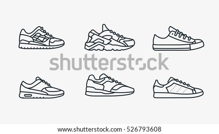 Sneaker Shoe Minimalistic Flat Line Outline Stroke Icon Pictogram Symbol Set Collection