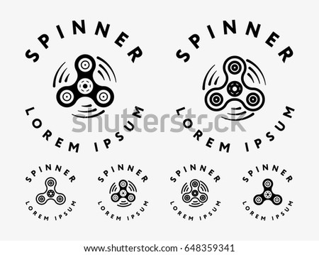 Set of Hand Fidget Spinner Toy Vector Logo Template. Minimalistic Flat Line Icon Collection. 