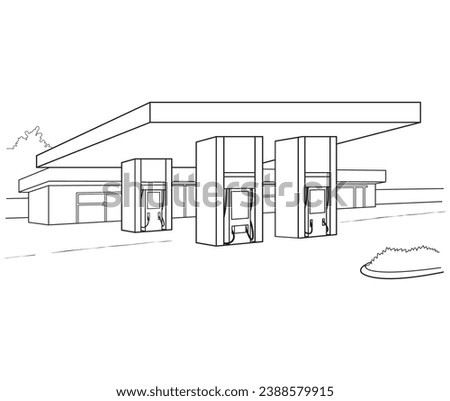A gas station in outline and vector.
