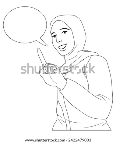 A hijaber with one finger sign and a bubble chat.