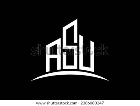 Letter ASU building vector monogram logo design template. Building Shape ASU logo.
