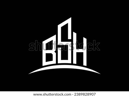 Letter BSH building vector monogram logo design template. Building Shape BSH logo.