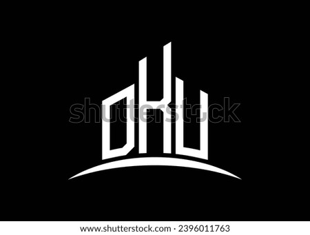 Letter DKU building vector monogram logo design template. Building Shape DKU logo.