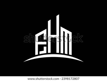 Letter FHM building vector monogram logo design template. Building Shape FHM logo.