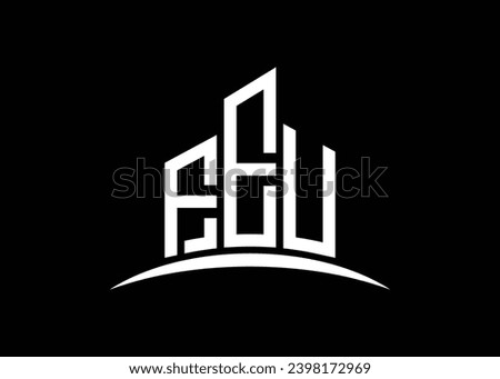 Letter FEU building vector monogram logo design template. Building Shape FEU logo.