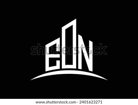 Letter EON Building vector monogram logo design template. Building Shape EON logo