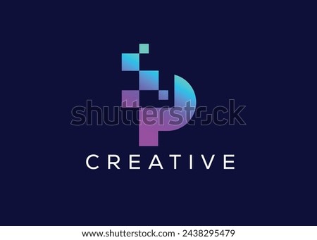 Creative and minimal letter P pixel logo vector template