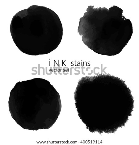 Set of ink stains. hand drawn black blots design elements. Set of abstract ink spots. ink splattered background element.