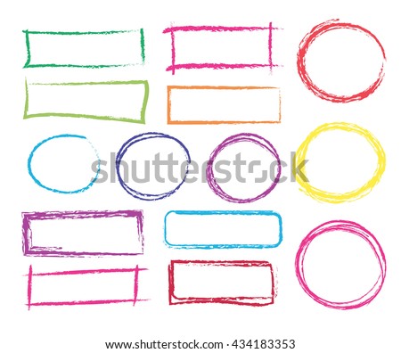 set of hand drawn colorful  frames . vector colored pencils design elements