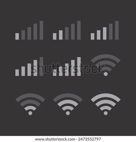 Wireless icon set. No wifi. Different levels of Wi Fi signal. Vector illustration on black background