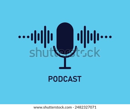 Podcast concept vector icon set. Sound wave equalizer symbol. Microphone, voice, recording logo