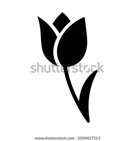 Black Tulip vector icon, tulip silhouette with leaf on white background editable.