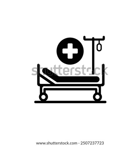 Hospital bed icon. emergency icu patient bed vector symbol. treatment stretcher line pictogram. suitable for mobile app, and website UI design.