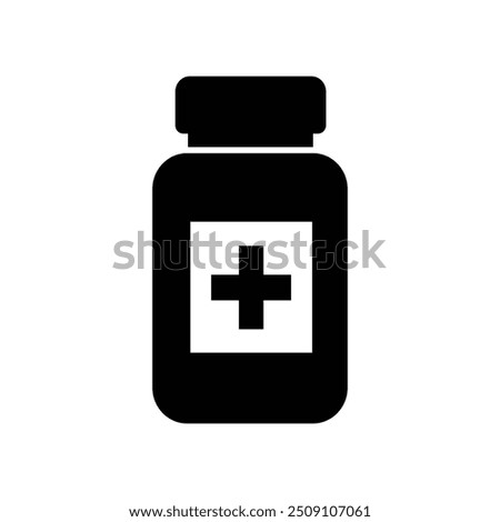 Medicine bottle icon silhouette on white background. Bottle tablet icon for pharmacy sign. Medical bottle icon