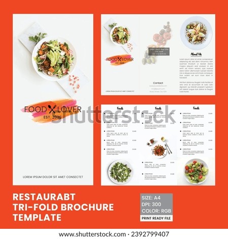 Minimal food menu list brochure trifold white Background. Food menu brochure design template. Fast-food healthy meal delicious food, dessert trifold design in A4 size.