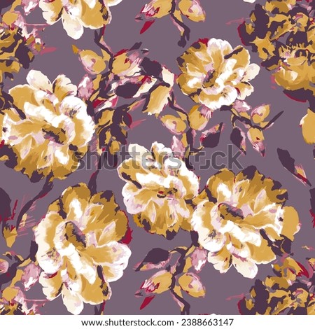 Watercolor seamless pattern with large blossom roses. Opulent botanical illustration in vintage style. Floral bouquet. Fashionable background for fabric, textile, wallpaper and wrapping.