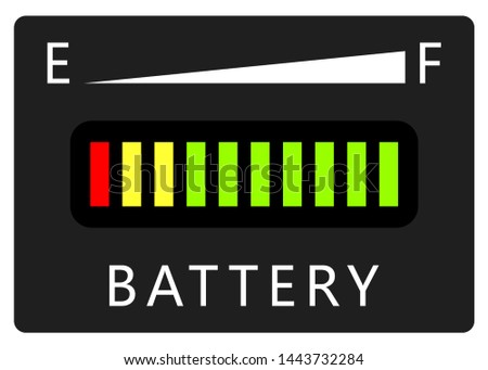 Battery charge indicator vector. Charge status power meter illustration.