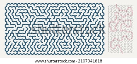 Labyrinth (maze) game vector with solution. Fun maze design.
