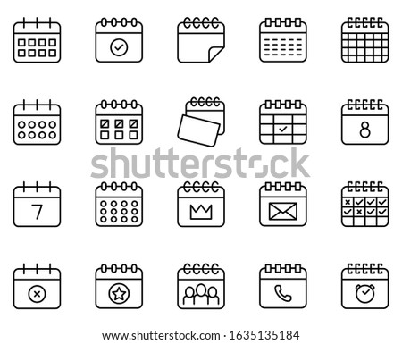 Calendar icon set. Collection of high-quality black outline logo for web site design and mobile apps. Vector illustration on a white background.