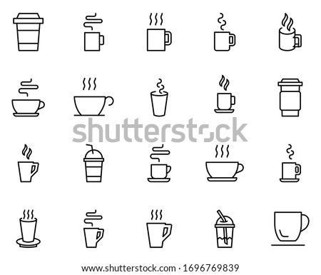 Cup line icon set. Collection of vector symbol in trendy flat style on white background. Cup sings for design.