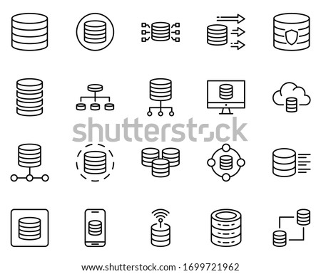 Database design icons set. Thin line vector icons for mobile concepts and web apps. Premium quality icons in trendy flat style. Collection of high-quality black outline logo